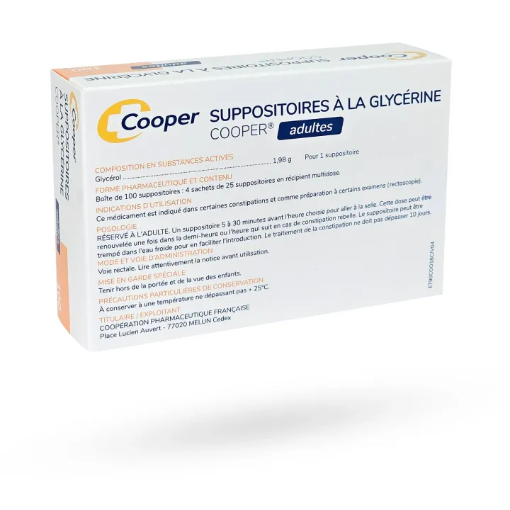 Suppositoires Glycérine Cooper Adultes x 100 – Constipation | Pharmacie en ligne