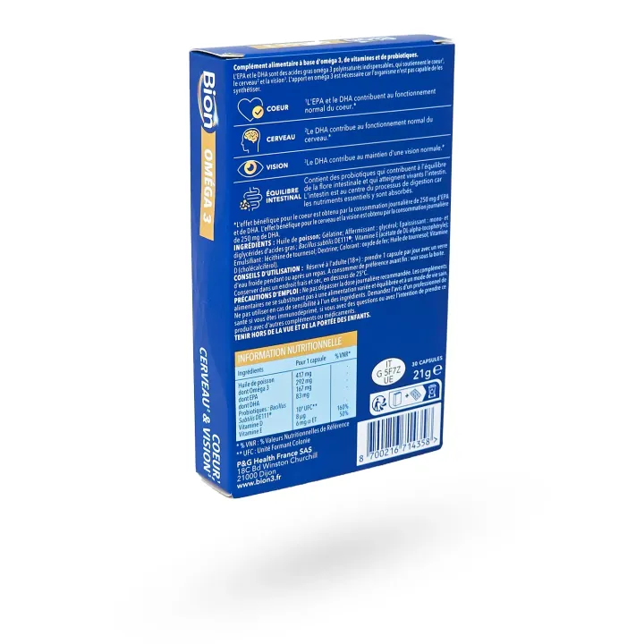 Bion Oméga 3 250 mg EPA & DHA – Santé du cœur, cerveau & vision | Pharmacie en ligne