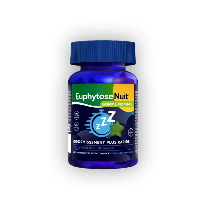 Euphytose Nuit 1 mg mélatonine 30 gommes à mâcher pomme