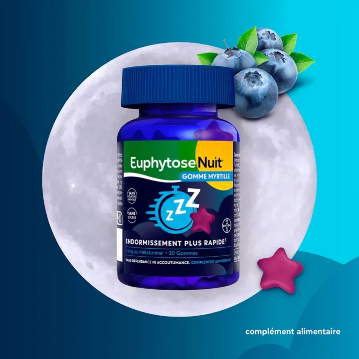 Euphytose Nuit Myrtille 30 gommes – Mélatonine 1 mg | Pharmacie en ligne
