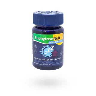 Euphytose Nuit 1 mg mélatonine 30 gommes à mâcher myrtille Euphytose Nuit 1 mg mélatonine 30 gommes à mâcher myrtille