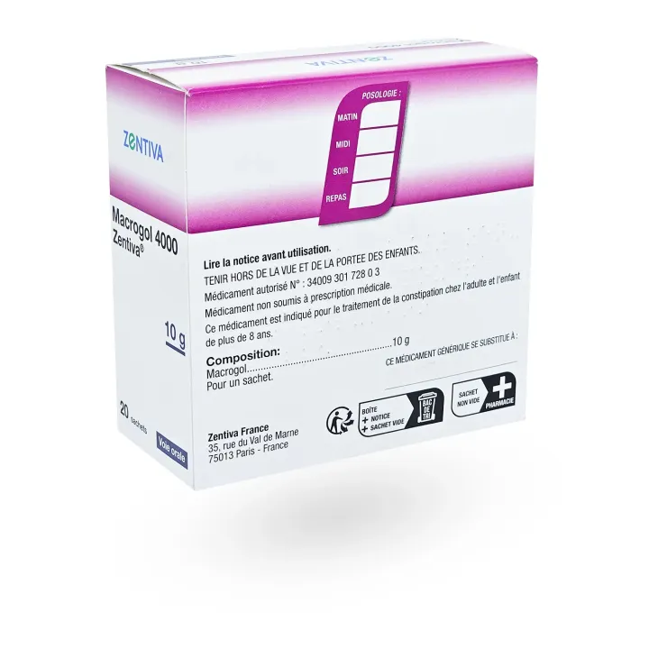 Macrogol 4000 Zentiva 10 g – Laxatif osmotique constipation | Pharmacie en ligne