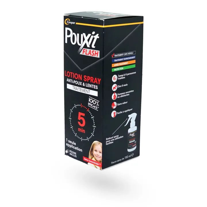 Pouxit Flash Lotion Spray Anti-Poux & Lentes 150 ml - Traitement 5 minutes | Pharmacie en ligne