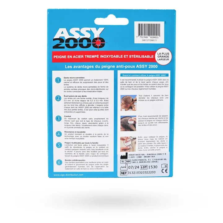 ASSY 2000 – Peigne Anti-Poux & Lentes Métallique | Pharmacie en ligne
