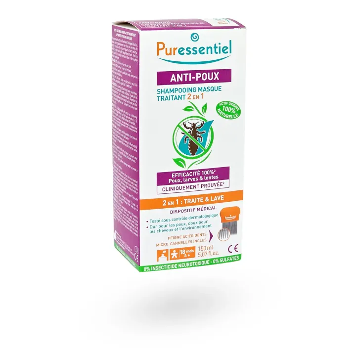 Puressentiel Anti-Poux Shampooing Masque 2 en 1 – Traitement Naturel Anti-Poux 150 ml | Pharmacie en ligne