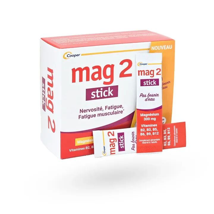 Mag 2 Stick Magnésium 300 mg 30 sticks - Fatigue et nervosité | Pharmacie en ligne