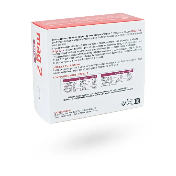 Mag 2 Stick Magnésium 300 mg 30 sticks - Fatigue et nervosité | Pharmacie en ligne
