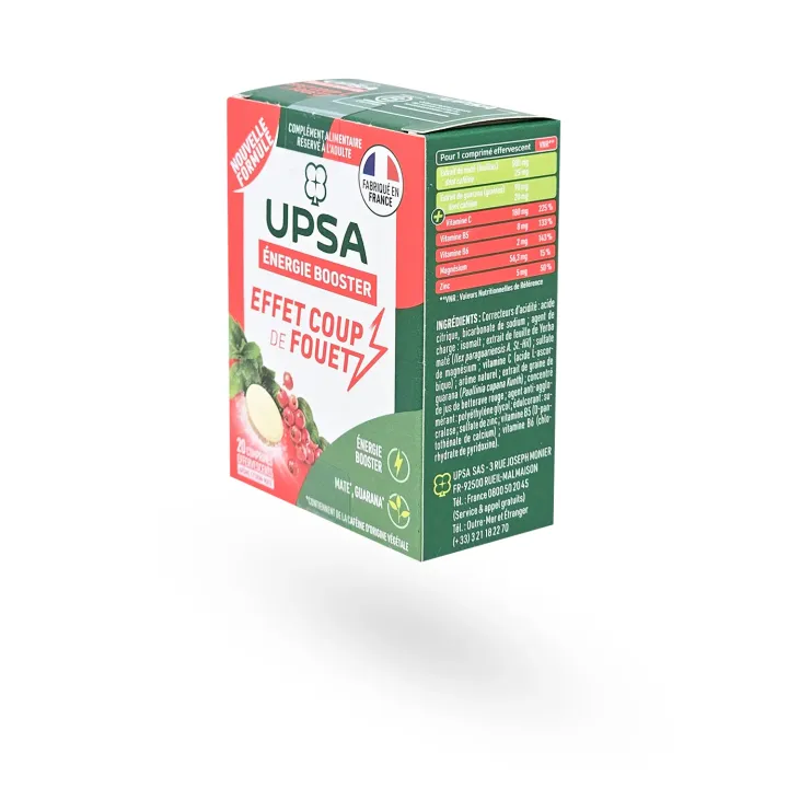 UPSA Énergie Booster 20 comprimés effervescents – Coup de fouet maté et vitamines