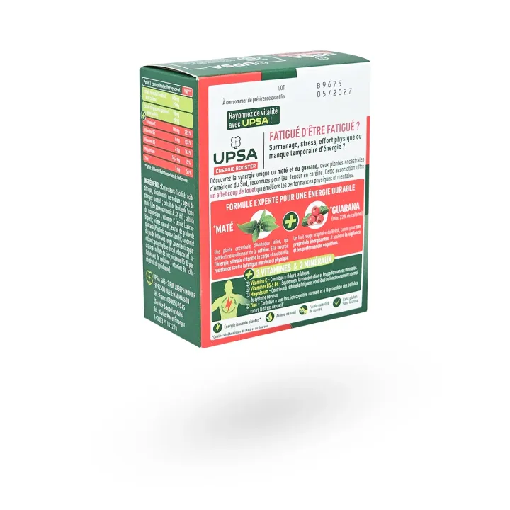 UPSA Énergie Booster 20 comprimés effervescents – Coup de fouet maté et vitamines