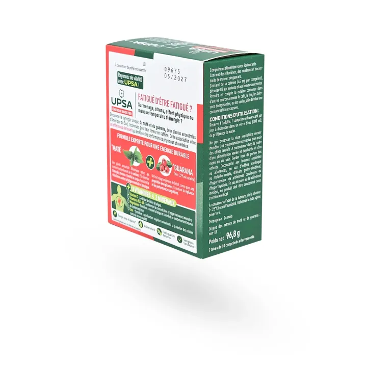 UPSA Énergie Booster 20 comprimés effervescents – Coup de fouet maté et vitamines