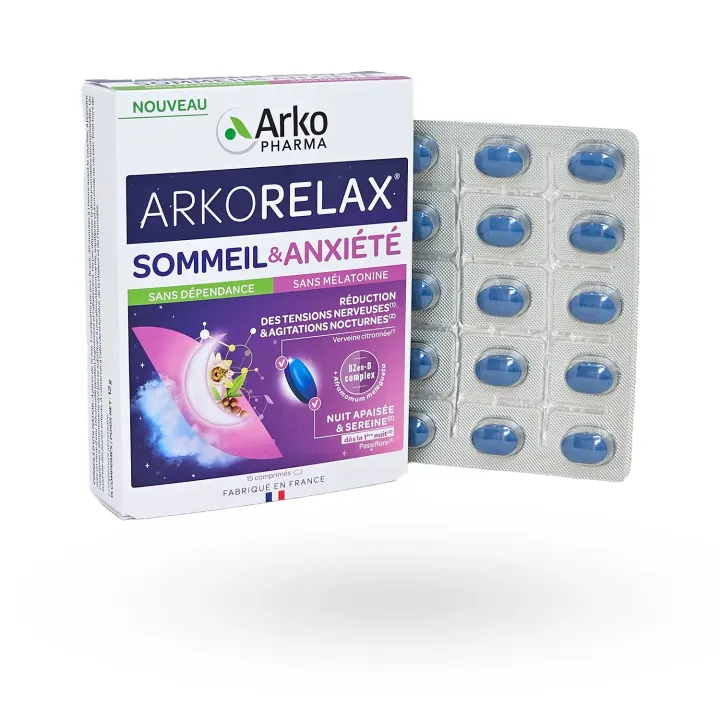 Arkorelax Sommeil & Anxiété 15 ou 30 comprimés – Sommeil naturel et anti-stress Arkopharma