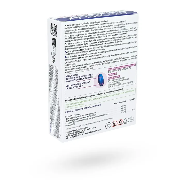 Arkorelax Sommeil & Anxiété 15 ou 30 comprimés – Sommeil naturel et anti-stress Arkopharma