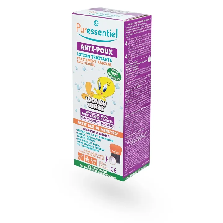 Puressentiel Lotion Anti-Poux 100 ml + Peigne Looney Tunes – Traitement naturel efficace contre les poux
