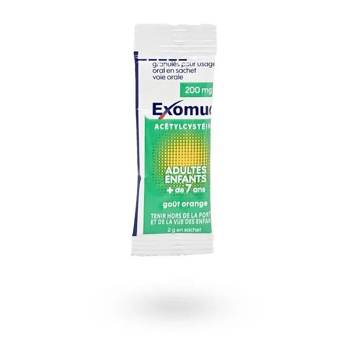 Exomuc 200 mg toux grasse 15 sachets goût orange | Pharmacie en ligne