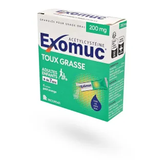 Exomuc 200 mg toux grasse 15 sachets goût orange