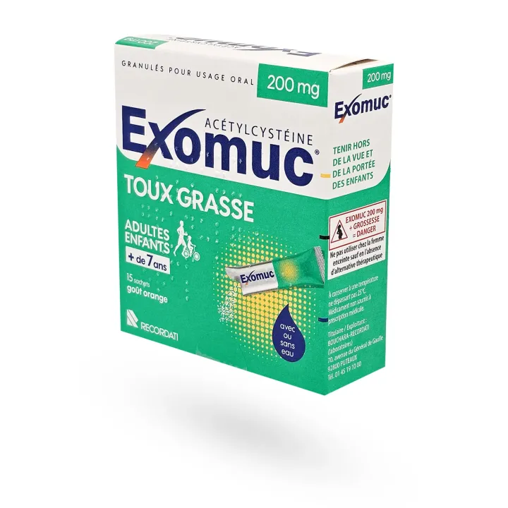 Exomuc 200 mg toux grasse 15 sachets goût orange | Pharmacie en ligne