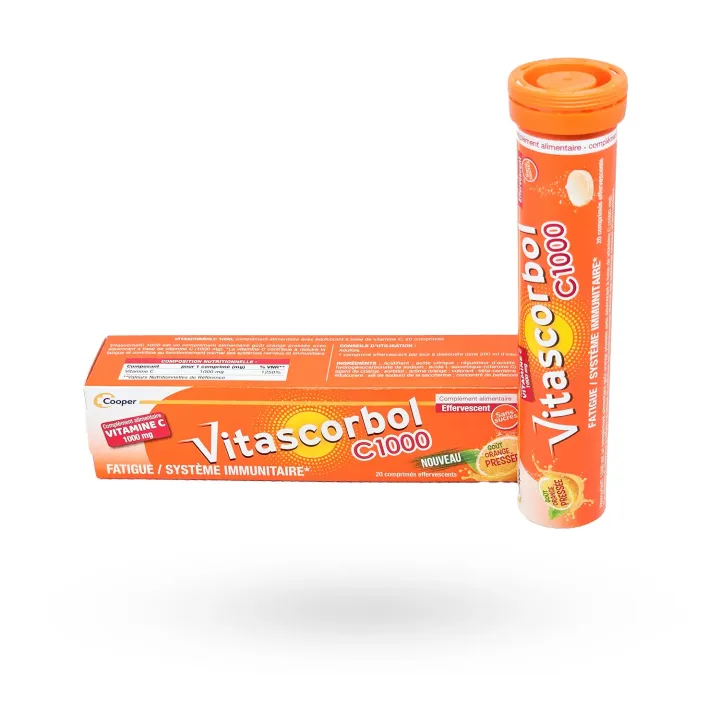 Vitascorbol C1000 Vitamine C 1000 mg 20 comprimés effervescents orange | Pharmacie en ligne