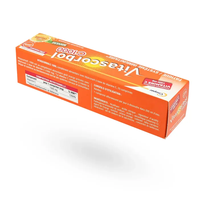 Vitascorbol C1000 Vitamine C 1000 mg 20 comprimés effervescents orange | Pharmacie en ligne