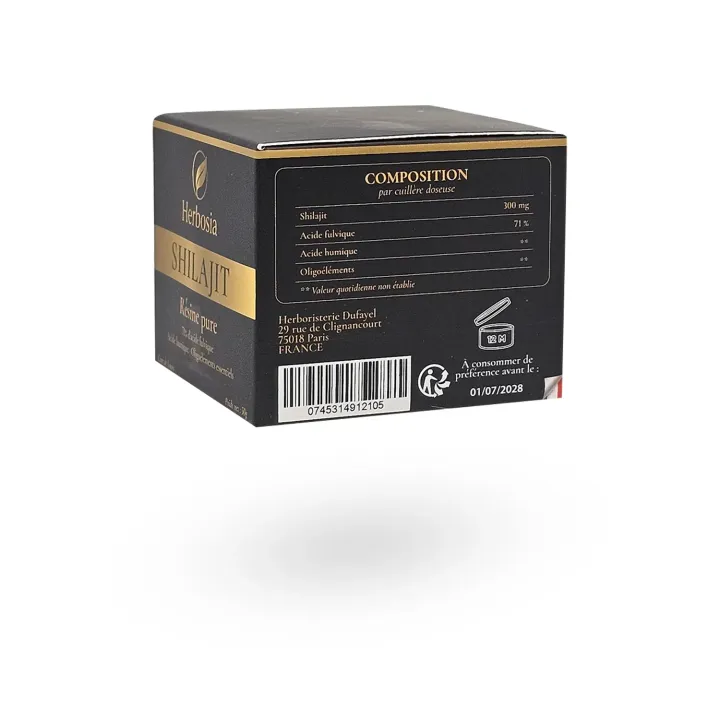 Shilajit Herbosia Résine Pure 50 g – Acide Fulvique 71 % | Vitalité & Énergie Naturelle | Pharmacie en Ligne