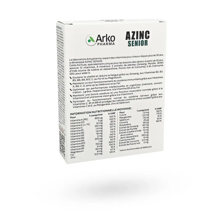 Azinc Senior Arkopharma – Complément vitalité et mémoire 50+ | Pharmacie en ligne