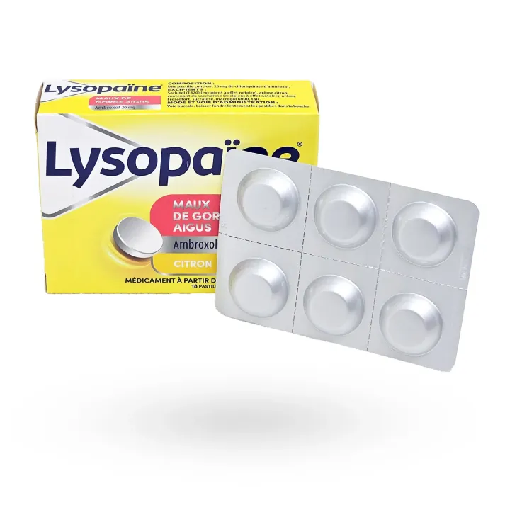 Lysopaïne ambroxol maux de gorge citron sans sucre 18 pastilles | Pharmacie en ligne