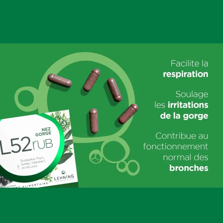 L52 RUB nez gorge Lehning 20 gélules - Respiration & Immunité | Pharmacie en ligne