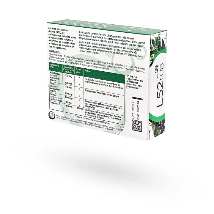 L52 RUB nez gorge Lehning 20 gélules - Respiration & Immunité | Pharmacie en ligne