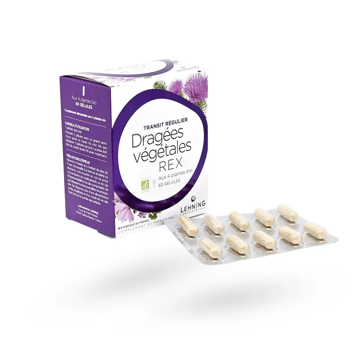 Dragées végétales REX Lehning transit régulier 60 gélules | Pharmacie en ligne