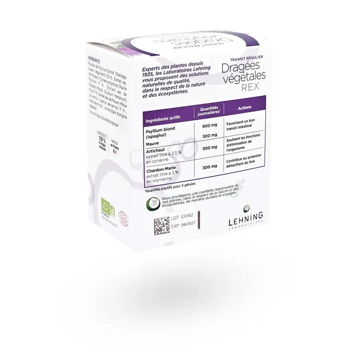 Dragées végétales REX Lehning transit régulier 60 gélules | Pharmacie en ligne