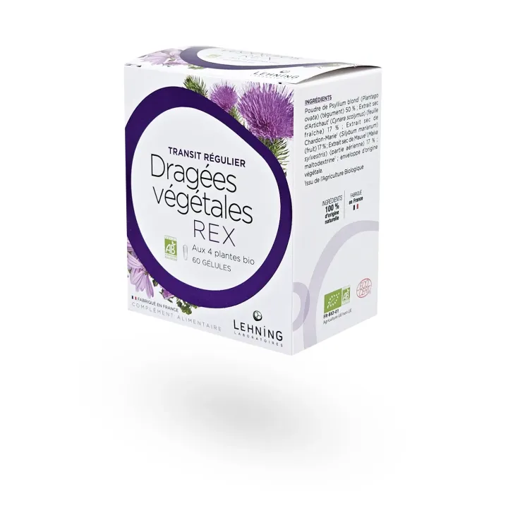 Dragées végétales REX Lehning transit régulier 60 gélules | Pharmacie en ligne