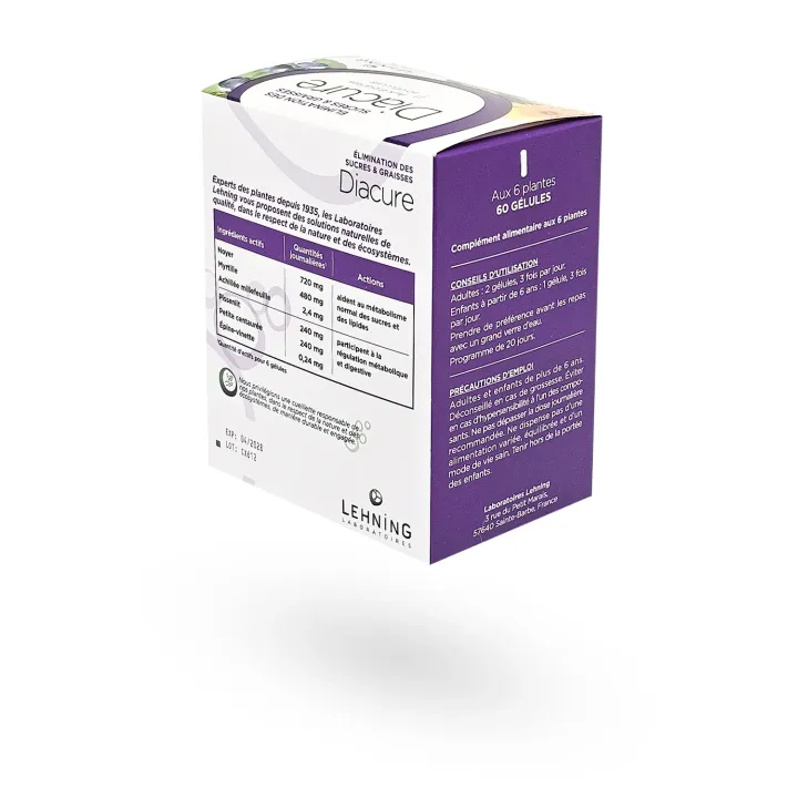 Diacure Lehning élimination des sucres et graisses 60 gélules | Pharmacie en ligne