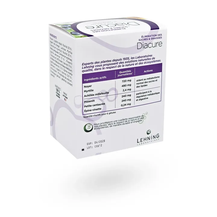 Diacure Lehning élimination des sucres et graisses 60 gélules | Pharmacie en ligne