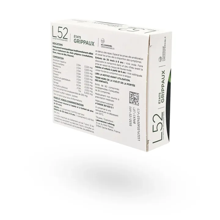 L52 états grippaux Lehning 60 comprimés orodispersibles | Pharmacie en ligne