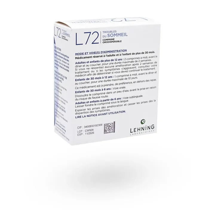 L72 Troubles du sommeil Lehning 100 comprimés orodispersibles | Pharmacie en ligne