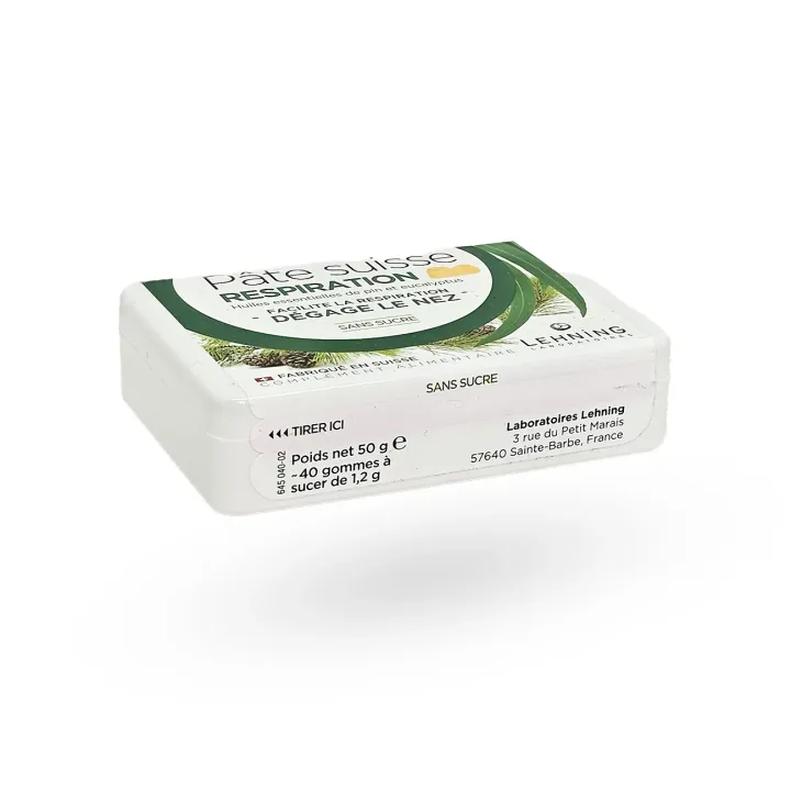 Pâte suisse Respiration Lehning pin et eucalyptus 40 gommes sans sucre | Pharmacie en ligne