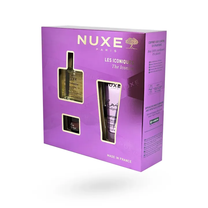 Coffret Nuxe Les Iconiques – Huile Prodigieuse + Shampooing Brillance + Baume Rêve de Miel | Pharmacie en ligne