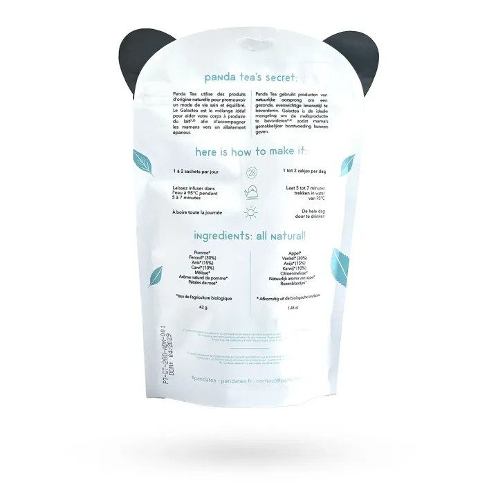 Panda Tea Galactea Infusion Allaitement Bio Pomme & Fenouil – 28 Sachets | Pharmacie en ligne