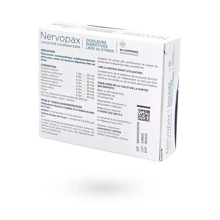 Nervopax Lehning douleurs digestives liées au stress 80 comprimés orodispersibles | Pharmacie en ligne