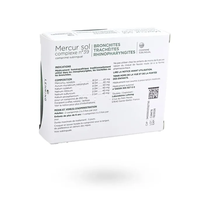 Mercur Sol complexe N°39 Lehning 60 comprimés sublinguaux - Affections ORL | Pharmacie en ligne
