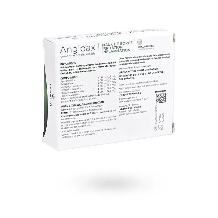 Angipax Lehning maux de gorge irritation inflammation 40 comprimés orodispersibles | Pharmacie en ligne