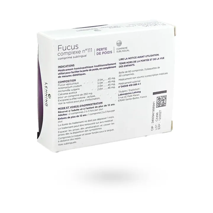 Fucus complexe N°111 Lehning perte de poids 60 comprimés sublinguaux | Pharmacie en ligne