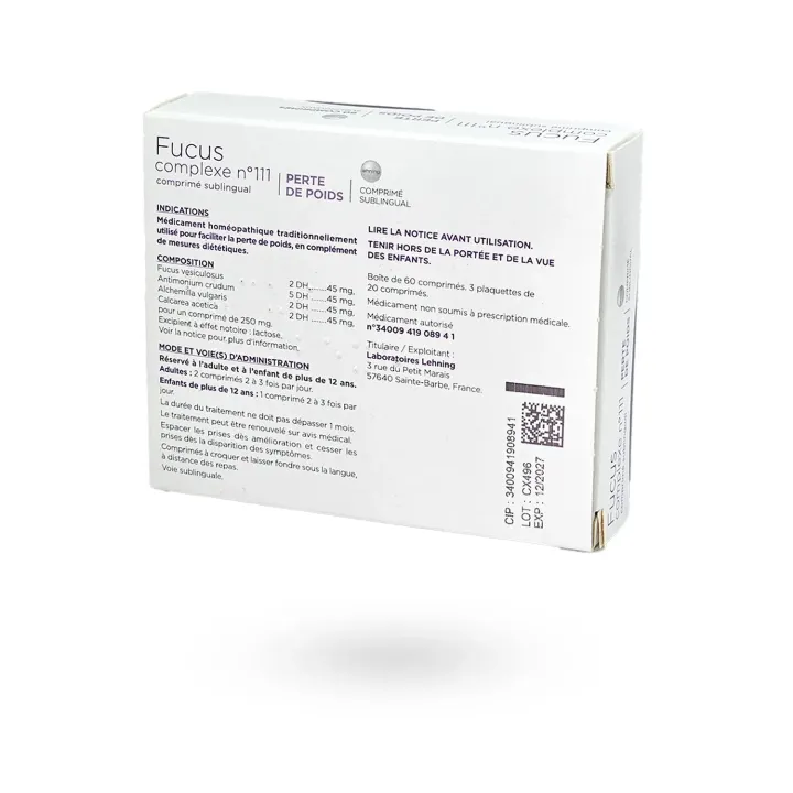 Fucus complexe N°111 Lehning perte de poids 60 comprimés sublinguaux | Pharmacie en ligne