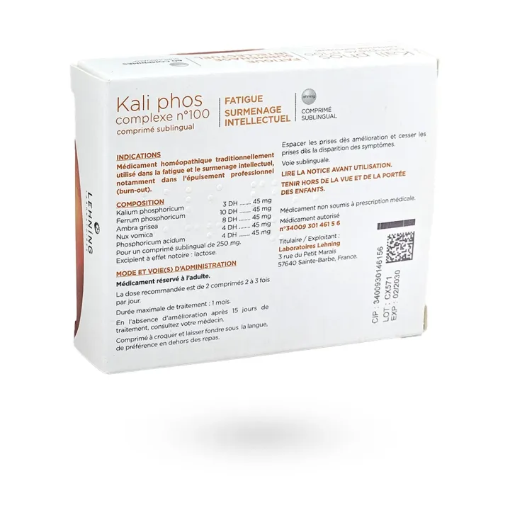 Lehning kali phos complexe n°100 surmenage intellectuel 60 comprimés sublinguaux | Pharmacie en ligne
