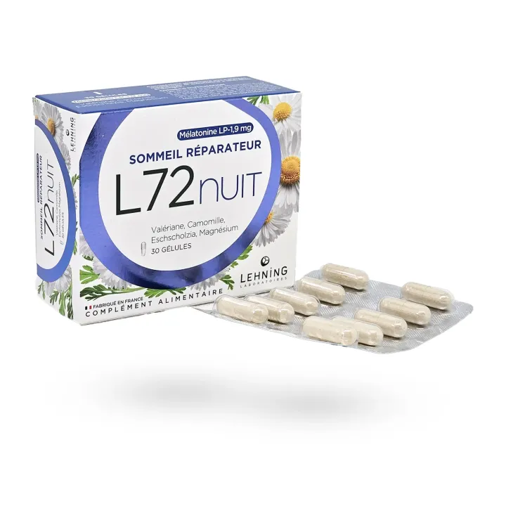 L72 Nuit Lehning – Sommeil Réparateur & Mélatonine – 30 gélules | Pharmacie en ligne