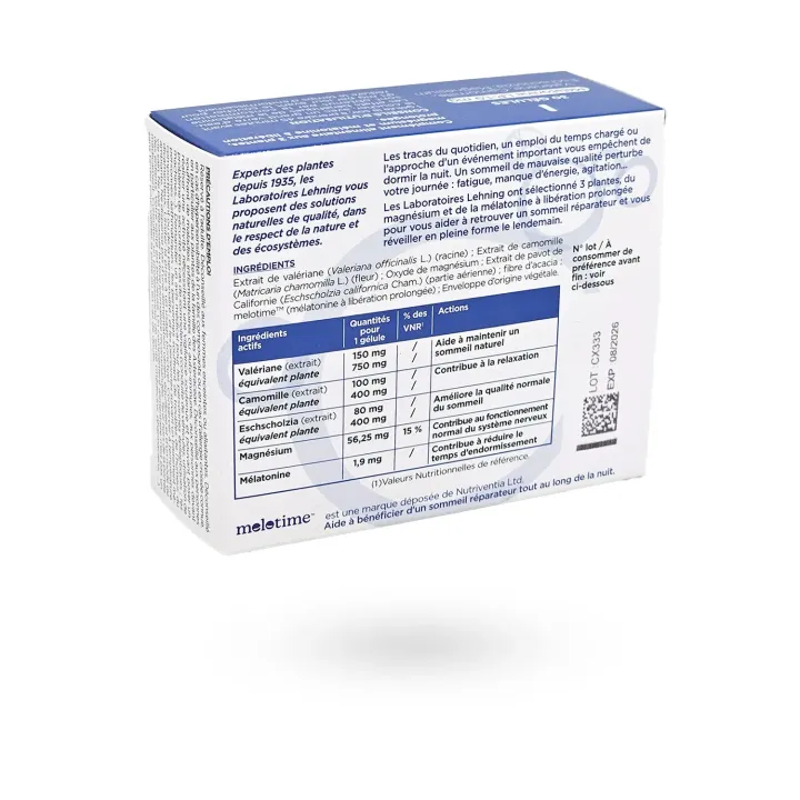 L72 Nuit Lehning – Sommeil Réparateur & Mélatonine – 30 gélules | Pharmacie en ligne