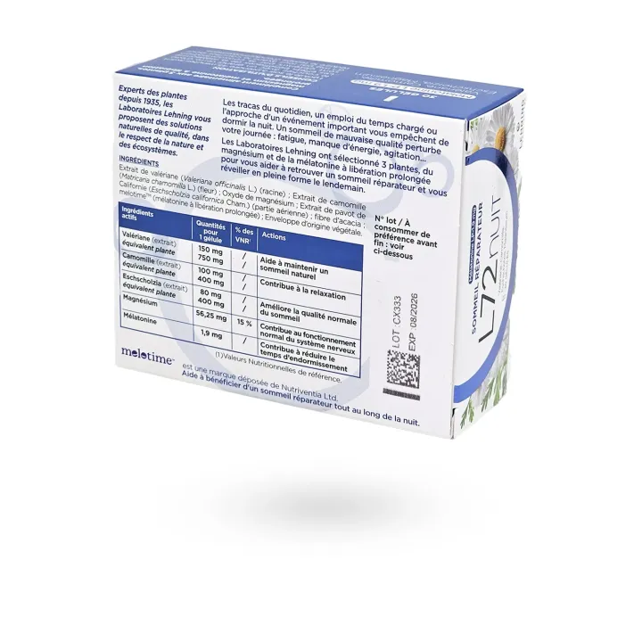 L72 Nuit Lehning – Sommeil Réparateur & Mélatonine – 30 gélules | Pharmacie en ligne