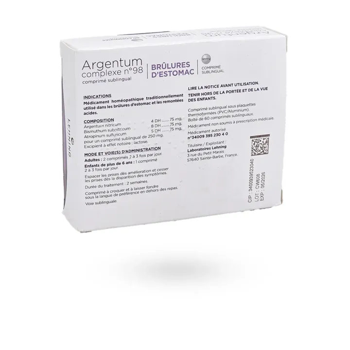 Lehning N°98 – Brûlures d’estomac & remontées acides | Comprimés sublinguaux