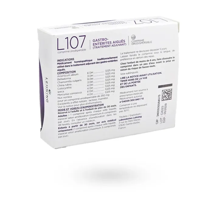 L107 Gastro-entérites aiguës Lehning 40 comprimés orodispersibles | Pharmacie en ligne