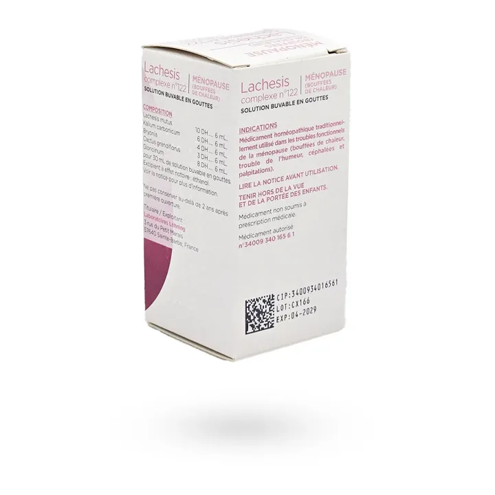 Lachesis Complexe n°122 Lehning – Ménopause & bouffées de chaleur | Solution buvable 30 ml