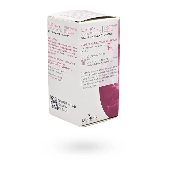 Lachesis Complexe n°122 Lehning – Ménopause & bouffées de chaleur | Solution buvable 30 ml